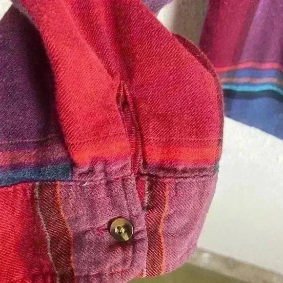 Maurice’s Size Large Flannel Button Down Shirt Plaid Purple Boho Western Fall - Picture 2 of 6